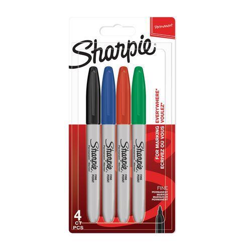 Illustration de : Lot de 4 pointe ogive 0,9 mm : bleu, noir, rouge, vert - Sharpie