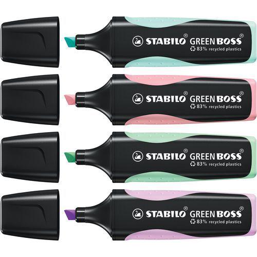 Illustration de : Pochette de 4 surligneurs greenboss pastel - Stabilo