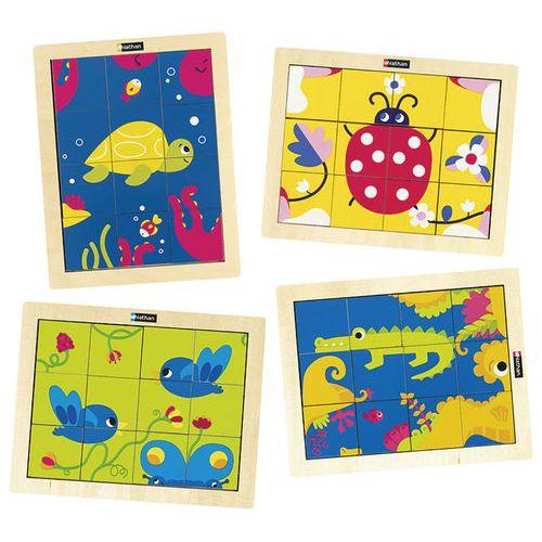 Illustration de : Lot de 4 puzzles magiques 12 pièces - les animaux -Nathan