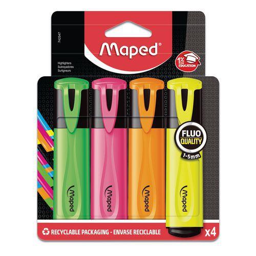 Illustration de : Pochette 4 gros fluo couleurs assortis - Maped