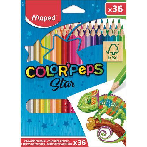 Illustration de : Pochette de 36 crayons couleurs school peps - Maped