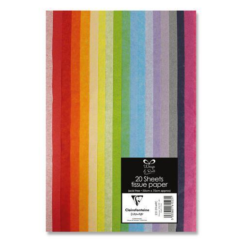 Illustration de : Sachet 20 feuilles papier de soie 50x70 cm assortis - Clairefontaine