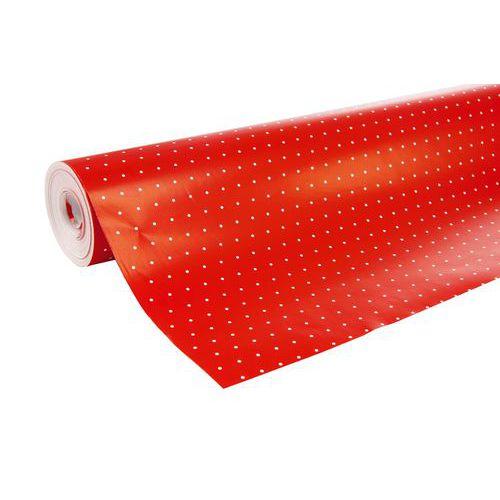 Illustration de : Rouleau papier cadeau 60g 50x0,70m Pois fond rouge - Clairefontaine