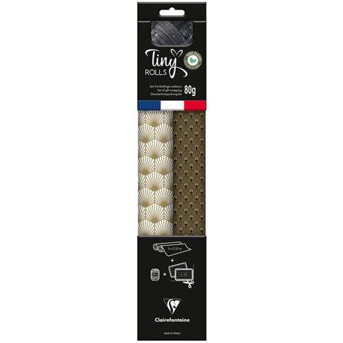 Illustration de : Lot 2 rouleaux papier cadeau 80g 5x0,35m or/noir - Clairefontaine