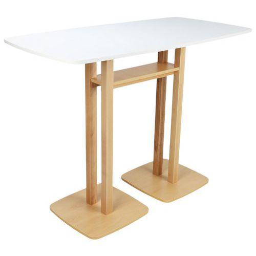 Illustration de : Table de réunion haute Woody 6 personnes plateau uni - Manutan Expert