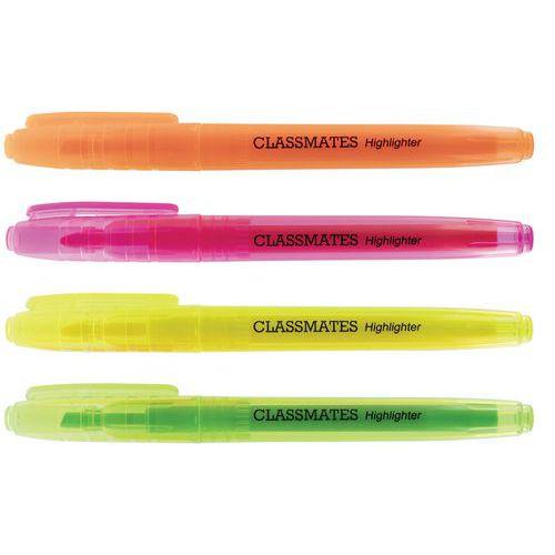 Illustration de : Etui 4 surligneurs pointe fine 2,5mm - Encre à base d'eau - Classmates