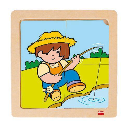 Illustration de : Lot 4 puzzles de 4 pièces en bois sur plateau plastique - Akros