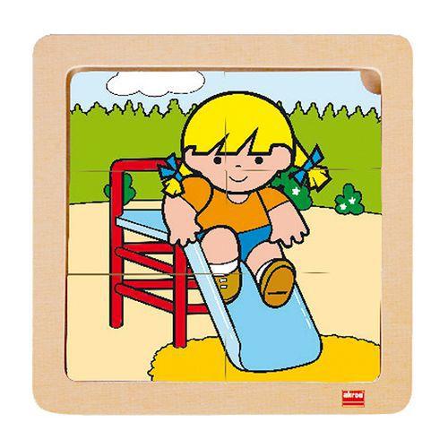 Illustration de : Lot 4 puzzles de 6 pièces en bois sur plateau plastique - Akros