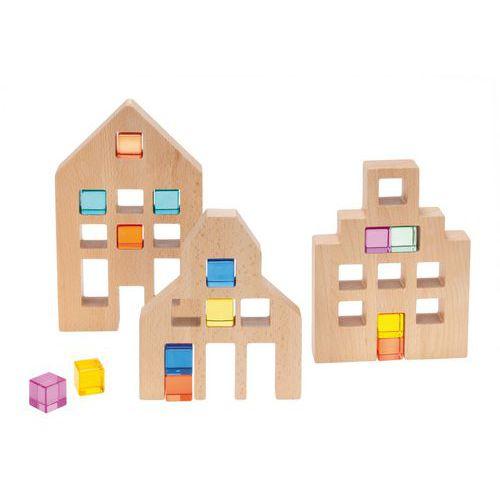 Illustration de : Lot 3 maisons en bois (sans cube) - Eduplay