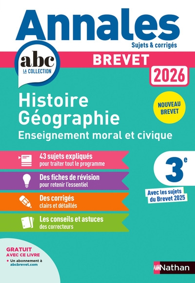 Annales brevet histoire géographie enseignement moral et civique 2026 - corrigé - Image principale