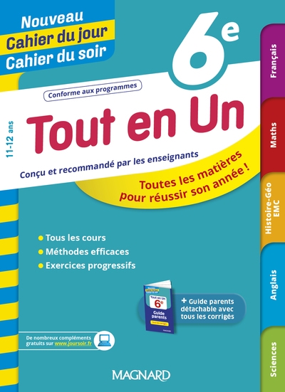 Tout en un 6e - leçons, méthodes et exercices - nouveau cahier du jour cahier du soir - Image principale