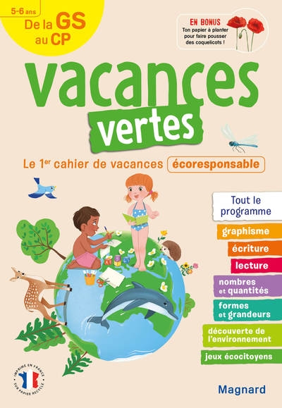Cahier de vacances 2025, de la gs vers le cp 5-6 ans - vacances vertes - Image principale