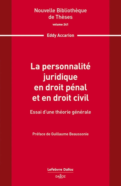 La personnalité juridique en droit pénal et en droit civil. volume 241 - essai d'une théorie générale - Image principale
