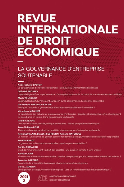 Revue internationale de droit économique 2021/2 - la gouvernance d'entreprise soutenable - Image principale