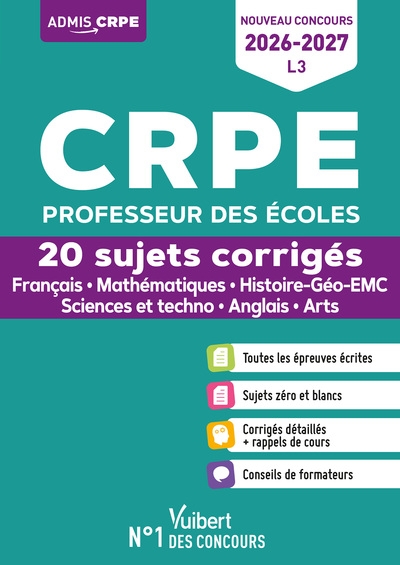 Crpe 2026-2027 - l3 - 20 sujets corrigés - épreuves d'admissibilité - Image principale