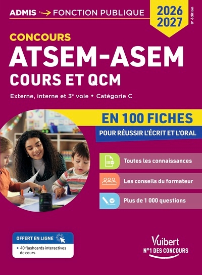 Concours atsem - asem en 100 fiches 2026-2027 - cours et qcm - Image principale