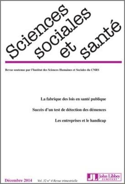 Revue sciences sociales et santé - vol 32 - n°4/2014 - Image principale