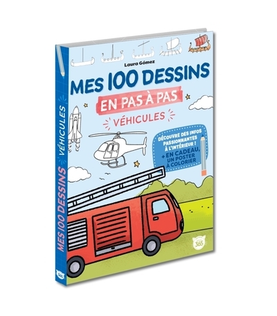 Mes 100 dessins en pas à pas - véhicules, camions, avion, vélo, bateau... - Image principale