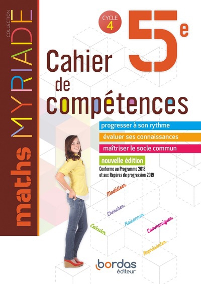 Myriade maths 5e 2019 cahier de compétences élève - Image principale