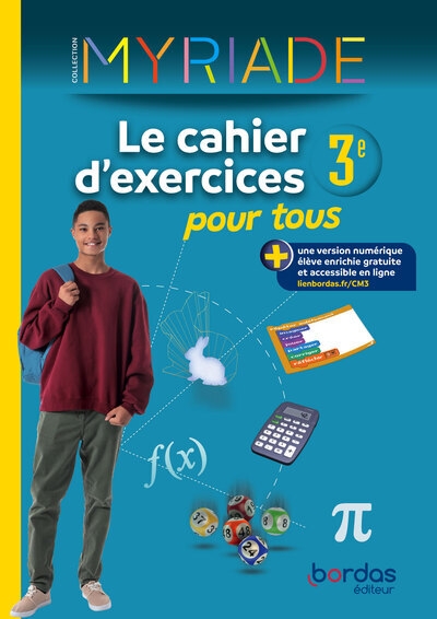 Myriade maths 3e 2024 cahier d'exercices pour tous - Image principale