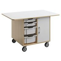 Ilot Wallis 120x80x75 cm plateau mélaminé bouleau-blanc - sur roulettes - Image principale