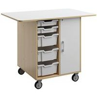 Ilot Wallis 120x80x94 cm plateau mélaminé bouleau-blanc - sur roulettes - Image principale