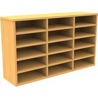 Meuble à cases enseignant Octet,3 colonnes,15 cases,sans portes,coloris hêtre - Image principale