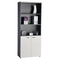 Bibliothèque ouverte + 2 portes basses battantes Tétris coloris gris/aluminium - Image principale