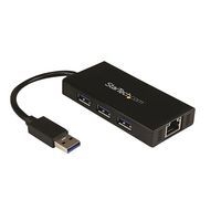 Hub USB 3.0 portable à 3 ports avec câble intégré + Gigabit Ethernet - Image principale