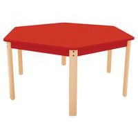 Table Ergo hexagonale T0 - rouge/hêtre - Image principale