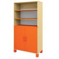 Bibliothèque Confetti avec pieds - étagères et 2 portes pleines bouleau/orange - Image principale