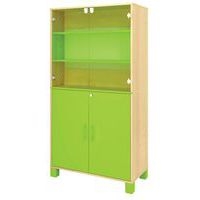 Bibliothèque Confetti pieds portes verre et portes pleines à clé bouleau/vert - Image principale