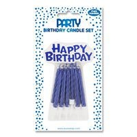 Set de 12 bougies + plaque Happy Birthday, bleu - Image principale
