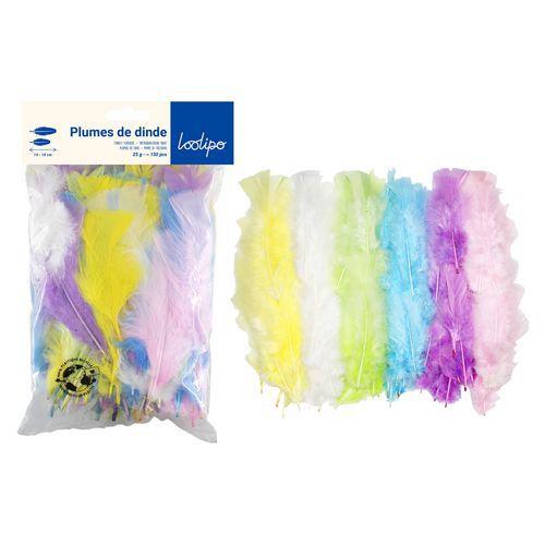 Illustration de : Assortiment 150 plumes pastel 12 à 18 cm - Loolipo