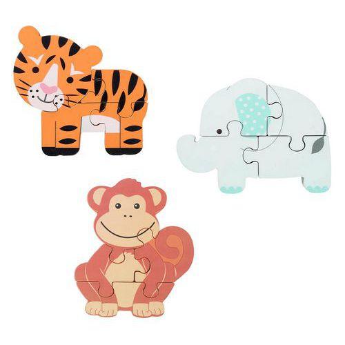 Illustration de : Lot 3 puzzles : tigre, éléphant, singe - Orange tree