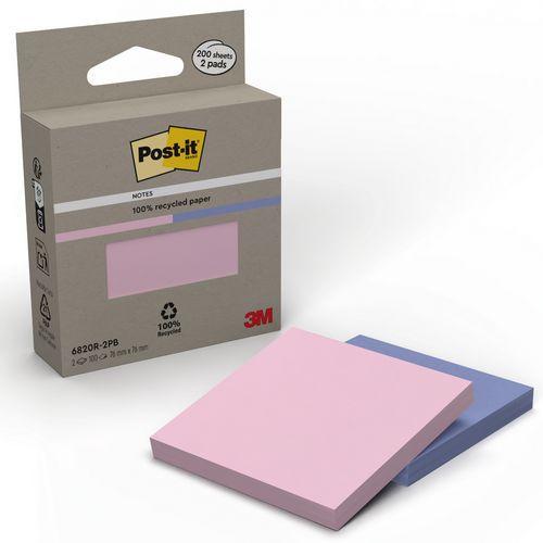 Illustration de : 2 Blocs de 100 feuilles recyclées 76x76mm couleurs assorties - Post-it
