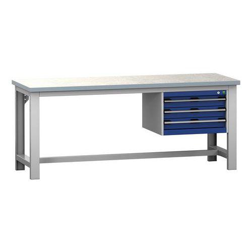 Illustration de : Établi Cubio à 3 tiroirs - Largeur 200 cm - Linoléum