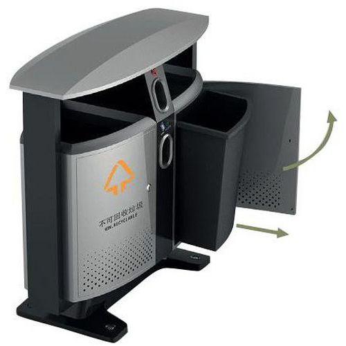 Illustration de : Poubelle d'extérieur Design piles et tri sélectif - 2 X 39 L