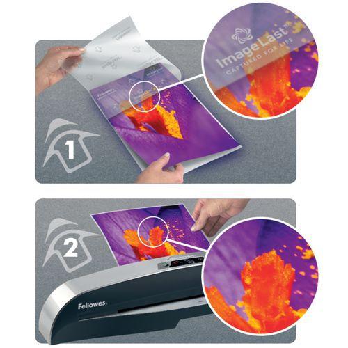 Illustration de : Pochette de plastification A5 154x216 mm 80µ - Fellowes