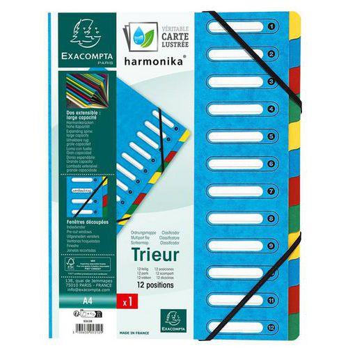 Illustration de : Trieur harmonika à fenêtres + élastiques carte lustrée 12compartiments