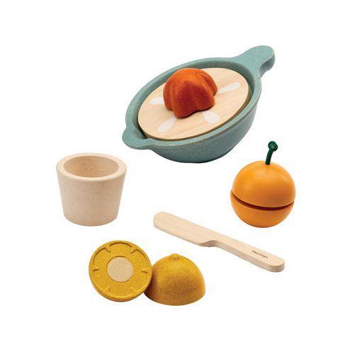 Illustration de : Ensemble de presse-agrumes et fruits en bois - Plan Toys