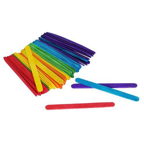 Illustration de : 600 bâtonnets bois 113 x 10 x 2 mm - 6 couleurs - O-Color