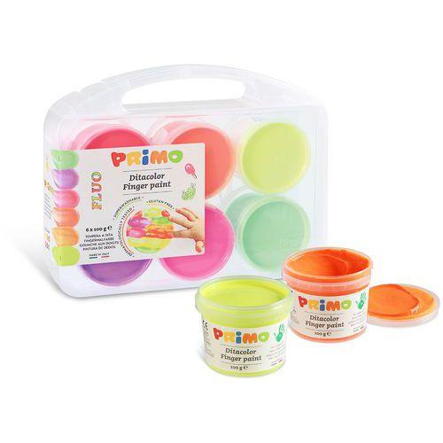 Illustration de : Set de 6 pots 100g gouache aux doigts fluo - Primo