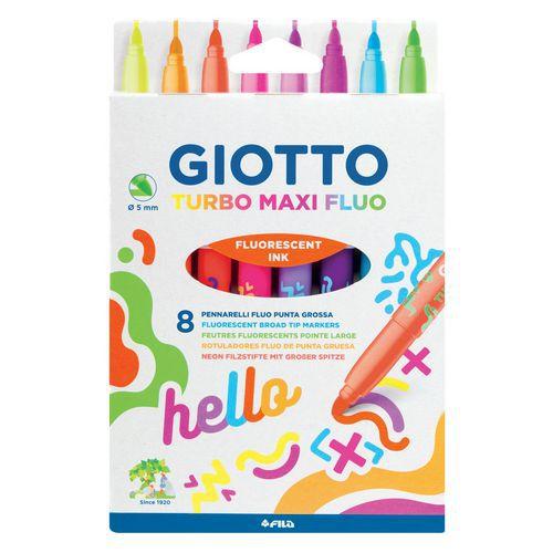 Illustration de : Etui de 8 feutres fluos pointe extra large turbo maxi - Giotto