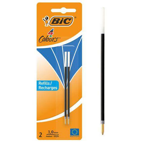 Illustration de : Recharge stylo BIC 4 couleurs pointe moyenne 1 mm bleu