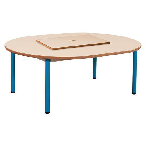 Illustration de : Table fixe Chloé plateau beige avec bac 4 pieds ovale - Mobidecor