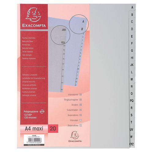 Illustration de : Intercalaires alphabétiques pp gris az 20 positions A4 maxi