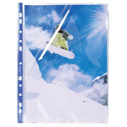 Illustration de : Sachet de 10 pochettes perforées stop doc ouverture coin A4