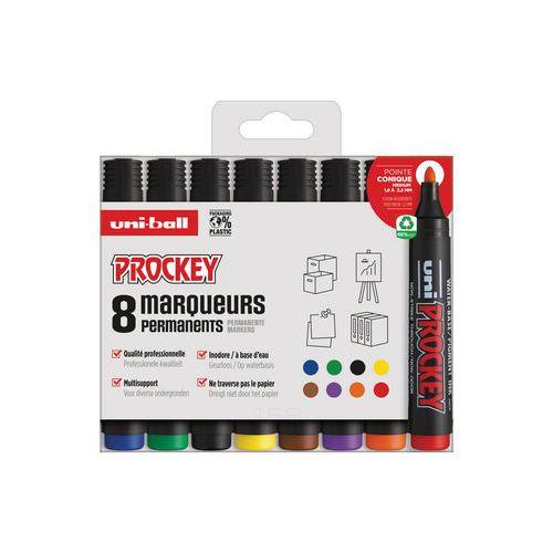 Illustration de : Pochette 8 marqueurs permanents ogive prockey assortis - Uni-ball