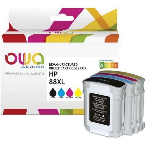 Illustration de : Cartouches d'encre remanufacturées HP 88XL - 4 couleurs - Owa